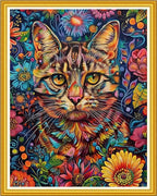 Magxvouy Cross Stitch Kits Stamped Full Range of Embroidery Kits,Cross Stitch Patterns Needlework Kits for Beginners 11CT Printed Kits&Colorful Flower Cat 16x20 inch