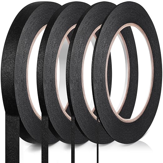 Epakh 4 Rolls Pinstripe Tape, Masking Tape in 1/16, 1/8, 1/4 and 1/2 Inch Wide, for Painters Automotive DIY Car Auto Paint Art(Black,55 yd)