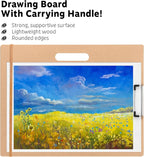 Drawing Board - 14" x 17.8" Sketch Board with Handle for Drafting Art - Portable Clipboard for Class or Studio Fit in Artists Tote