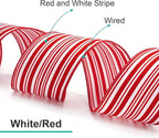 CT CRAFT LLC Red and White Stripe Wired Ribbon – 2.5" Wide x 10 Yards Long Decorative Fabric Ribbon for Crafts, Gift Wrapping, and Holiday Décor