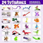 Balloon Animal Twisting Kit with Pump for Kids - Boy & Girl Christmas Gift - Birthday Gifts for Girls and Boys - Arts and Crafts for Kid Ages 8-12 - 6 7 8 9 10 11 12 Year Old - Animals Balloons