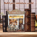 DIY Miniature House Kit, Coffee Shop Book Nook Kit, Mini Building Kit, Dollhouse Kit for Adults and Teens, 3D Wooden Puzzles with LED Light, Craft Kit for Family and Friends(Retro Coffee Shop)