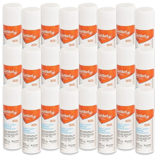 Cermark Ultra Aerosol Spray for Black Laser Marking. Great for Stainless, Glass, Slate, Metal, & Ceramic. Bonding Adhesive (2oz) (24)