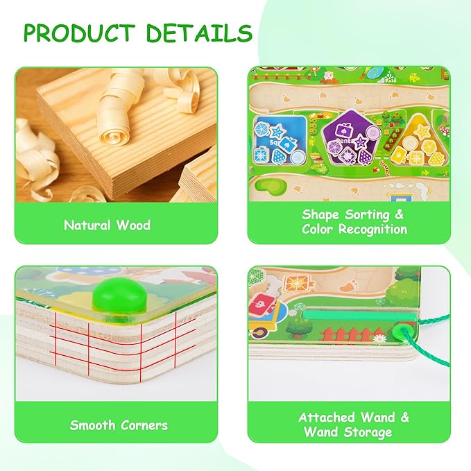 Magnetic Color & Shape Maze, Toddler Montessori Toys for 3 4 5 Year Old Girl Boy Birthday Gift, Magnetic Puzzles Board for Kids, Wooden Magnets Color Shape Sorting Toys, Preschool Learning Activities