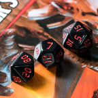 7-Die Polyhedral DND Dice Set, Black D&D Dice with Leather Pouch for Role Playing Games, Black with Red Number, D4 D6 D8 D10 D12 D20 D%