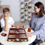 Backgammon Set 2 Players Classic Backgammon Sets for Adults Board Game with PU Leather Case Portable and Travel Backgammon Set (Brown, 18inch)