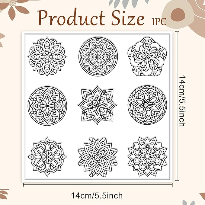 CHGCRAFT Bohemian Round Pattern Polymer Clay Texture Sheets Mandala Pattern Silicone Texture Stamp Single Image Modeling Pattern Pad for Jewelry and Clay Earrings Tools, 5.5x5.5 inch
