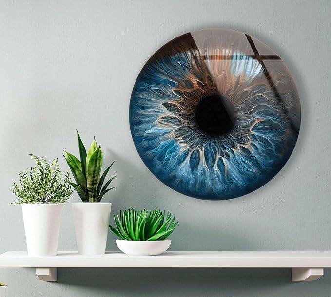 My Photostation.com 10''(25cm) Diameter Eye Round Blue Glass Wall Art Tempered Glass Printing Wall Decor Large Wall Art Wall Hangings