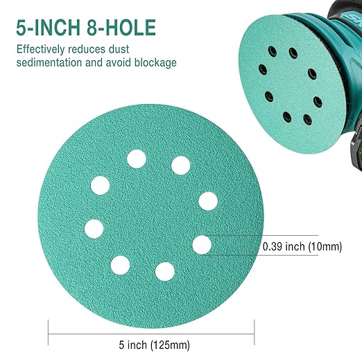 5-Inch 8-Hole Wet Dry Sanding Discs 1500 Grit, Polyester Film Backed Heavy-Duty Hook and Loop Sandpaper for Random Orbital Sander, 50-Pack
