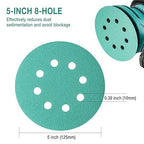 5-Inch 8-Hole Wet Dry Sanding Discs 1500 Grit, Polyester Film Backed Heavy-Duty Hook and Loop Sandpaper for Random Orbital Sander, 50-Pack