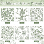 Epakh 36 Pack 6 Style Sage Green Decoupage Paper Napkins Assorted Floral Decorative Decoupage Napkin Chinoiserie Cocktail Paper for DIY Crafting Fall Christmas Wedding Party Decor, Each Unfolded 13''
