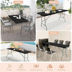 Folding Table 5FT Camping Table Portable Heavy Duty Plastic Rectangular Outdoor Dining Table Steel Legs Fold-in-Half with Carrying Handle for Indoor,Picnic,Party,Wedding,Events(Black)