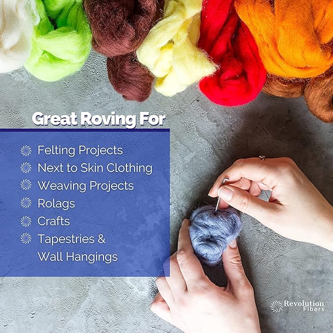 Revolution Fibers Merino Wool Combed Top | 1 lb Premium Wool Roving | 22 Micron, Best Merino Wool for Spinning, Tapestry, Needle Felting, Big Yarn Roving and Wall Hangings (Mink)