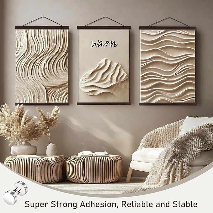 Artmag Magnetic Poster Hanger Frame, 21x28 21x36 21x16 Light Wood Wooden Magnet Canvas Artwork Print Dowel Poster Hangers Frames Hanging Kit (Walnut, 21")