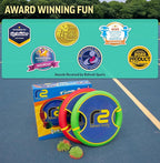 Fun Bouncy Paddle & Stringy Ball Toss & Catch Game - Easy to Use for Kids All Ages - Soft Foam Design for Safe Play Indoors or Outdoors - Also Works as Flying Disc - Great Gift Idea for Boys & Girls