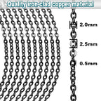 Jishi 33ft Link Cable Chain Roll 2mm, Black Chain for Jewelry Making Necklace Earring Bracelet DIY Craft Jewelry Making Findings Supplies, Black Plated Iron Metal Rolo Necklace Chain Spool Set