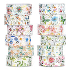 Whaline 12 Rolls Spring Floral Washi Tape Foil Gold Colorful Flowers Masking Tape 15mm Watercolor Plants Spring Decorative Washi Tape Sticker for Holiday Scrapbook Journal DIY Craft Gift Wrapping