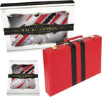 Backgammon Set 15 inch, Medium - Classic Board Game for Adults and Kids with Premium Leather Case - Includes Strategy & Tip Guide (Red)