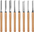 HAUTMEC Professional Wood Turning Chisel 8 pcs Set, Lathe Chisel Set with 2 Skew 1 Spear Point 1 Parting 1 Round Nose & 3 Gouge Tools for Beginners, Hobbyists and Professionals HT0237-WW