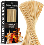 Zulay Kitchen Authentic Bamboo Skewers - 100, 14" Roasting Sticks - 5mm Heavy-Duty Bamboo Skewers - Thick Bbq Sticks - Ideal for Grilling & Camping