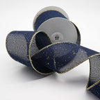 CT CRAFT LLC Blue Burlap Fabric Confetti Glitter Wired Ribbon 2.5" x 10 Yards Navy Color for Christmas Home Wedding Decor Gift Wrapping Tree Topper Bow Wreath Bouquet DIY Crafts