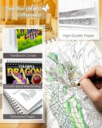 ColorIt Colorful Dragons Adult Coloring Book, Volume I - 50 Single-Sided Designs, Thick Smooth Paper, Lay Flat Hardback Covers, Spiral Bound, Dragon Coloring Pages