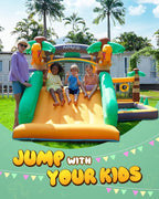 AirMyFun Inflatable Dinosaur Bounce House for Kids 3-8 with Blower – Large Bouncy Castle with Slide, Indoor/Outdoor Toddler Jumping Castle for Backyard & Birthday Fun