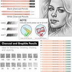 39pcs Drawing Pencil Set, Professional Sketch Pencils (5H-14B), Black and White Charcoal Pencils for Sketching, Eraser Brush Pen, Charcoal Sticks, Art Pencils Set for Artists & Beginners