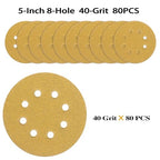 80PCS 5 Inch 8 Hole Sanding Discs 40 Grit,Gold Round Hook and Loop Sandpaper for Random Orbital Sander