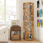 XIMN 360° Rotating Bamboo CD/DVD Shelf - 6-Tier Space-Saving Media Storage Cabinet for Movies, Organizer with Super Compact Design