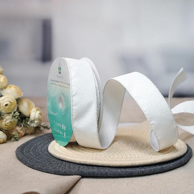 CT CRAFT LLC Glitter Wired Ribbon 1.5" x 20 Yards White for Christmas Home Decor Bow Gift Wrapping DIY Crafts Wreath