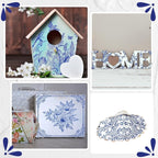 Crtiin 36 Pack 9 Styles Decoupage Napkins Assorted Floral Decorative Decoupage Napkins Chinoiserie Cocktail Paper for DIY Crafting Birthday Party, Each Unfolded 13 Inch(Blue Floral)