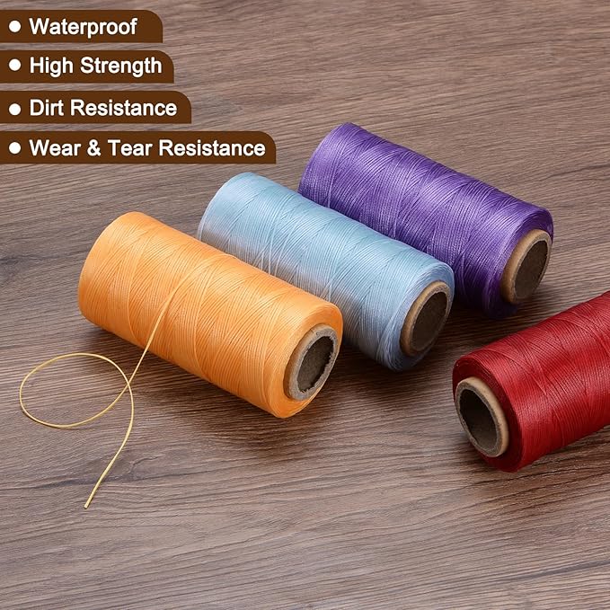 uxcell Leather Sewing Waxed Thread, 284 Yards / 260m 0.8mm 150D Flat Polyester All-Purpose Threads for Leather Crafts, Bookbinding, Purple