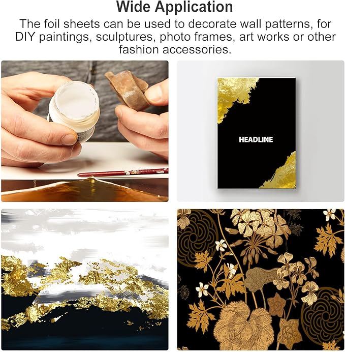 MECCANIXITY Gold Leaf Foil Sheet, Bright Golden Leaf Papers, 3.3 x 3.1inch for Art Decoration, Sculptures, Painting, Pack of 100