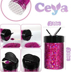 Ceya Holographic Chunky Glitter, 4.9oz/ 140g Fuchsia Craft Glitter Powder Mixed Chunky & Fine Flakes Iridescent Nail Sequins for Nail Art, Hair, Epoxy Resin, Tumblers, Slime, Painting, Festival Decor