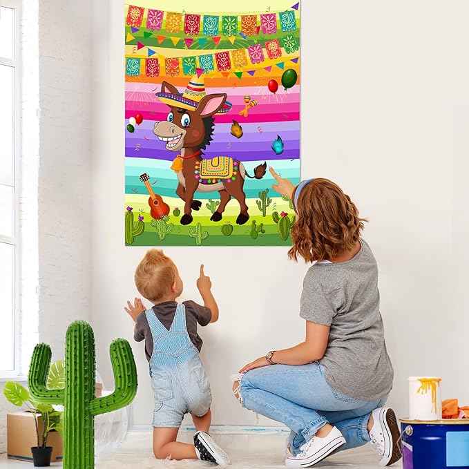 ASTARON Pin The Tail on The Donkey Mexican Donkey Game with 24pcs Tail Stickers for Cinco De Mayo Party, Mexican Party Fiesta Themed Party, Kids Birthday Supplies
