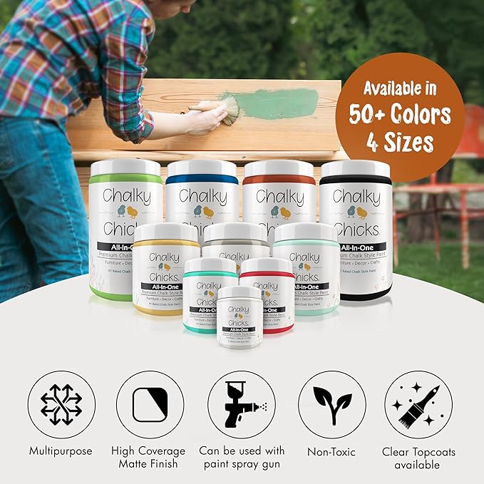 Chalky Chicks All-in-One Chalk Paint for Furniture or Cabinet - 4 Fl Oz - Matte Finish Acorn Orange for Metal, Wood Furniture Paint - No Sanding All-in-One for Home Decor & Crafts, USA Made