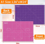 Self Healing Cutting Mat A1 24"x36" – Double Sided 5-Ply Craft Mat for Sewing, Quilting, Fabric, Scrapbooking – Pink/Purple