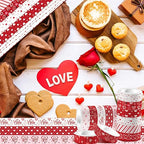 12 Rolls Love Heart Washi Tape Set, Red Stripe Checked Masking Tapes, Red Heart Decorative Tape for Journaling Supplies, Wedding Party, Junk Journal, Scrapbooking, Planner, DIY Arts Crafts 16.4FT