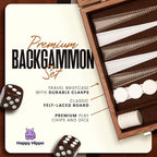 Backgammon Board Game, Deluxe Leather Like Case, Felt Interior, Brown, Classic Backgammon Game, Popular Board Game, Board Games (Medium (15"))