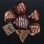 Metallic Glitter Stripes D&D,DND Metal Dice,7pcs Polyhedral Dice Set with Gift Case for D&D Tabletop Game (Antique Red Copper Seven Colors)