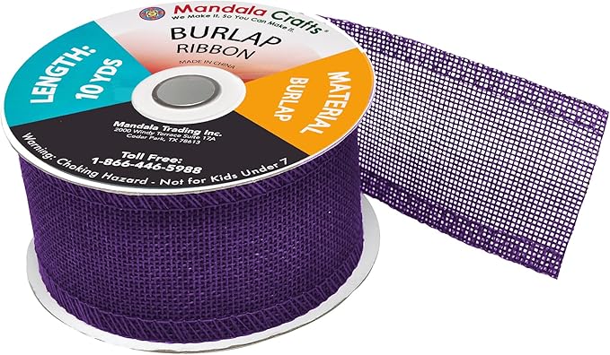 Mandala Crafts Purple Burlap Ribbon 2 Inches Wide Jute Ribbons for Crafts - 20 Yds Roll Rustic Burlap Wrap Trim Ribbons for Wreaths Bows Wedding Party Decoration