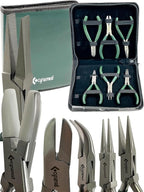 Premium 7-Pcs Jewelers Pliers Set Jewelry Tools Kit -Jewelry Making Pliers Tools with Needle Nose Pliers/Chain Nose Pliers, Round Nose Pliers, Nylon Jaw Pliers, Wire Cutter, Bent Nose Pliers With Case