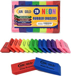 June Gold 28 Neon Colored Rubber Erasers - These All-Purpose erasers are Perfect for classrooms, Homes & Offices