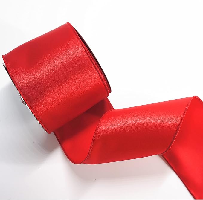 CT CRAFT LLC Satin Wired Ribbon 4 Inch x 20 Yards Red for Christmas Home Décor Gift Wrapping Tree Topper Bow Wreath DIY Crafts,