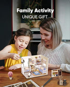 DIY Miniature House Kit – Mini Doll House Model Tiny Home Build Dollhouse Diorama Craft Kit with LED Dust Cover for Beginners Christmas Halloween Holiday Birthday Gift for Adult(Cat Room)