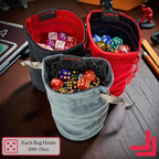 Luck Lab Velvet Drawstring Dice Bag - Set of Three Colors - Dungeons and Dragons Fabric/Standing Cotton Fabric Dice Bags/D&D Dice Pouch/Small Pouch/Velvet Jewelry Bag (Red, Black, Grey)