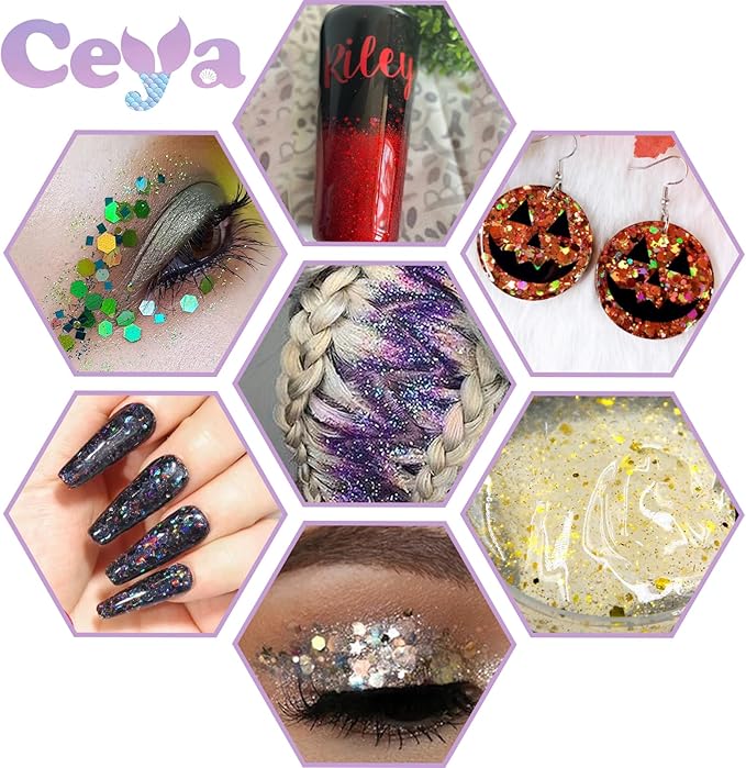 Ceya Holographic Chunky Glitter, 1 LB/ 16OZ Laser Green Bulk Craft Glitter Mixed Chunky Fine Glitter Bottled Metallic Flake Nail Sequins for Resin, Tumblers, Scrapbooking, Festival Decor, Art Project