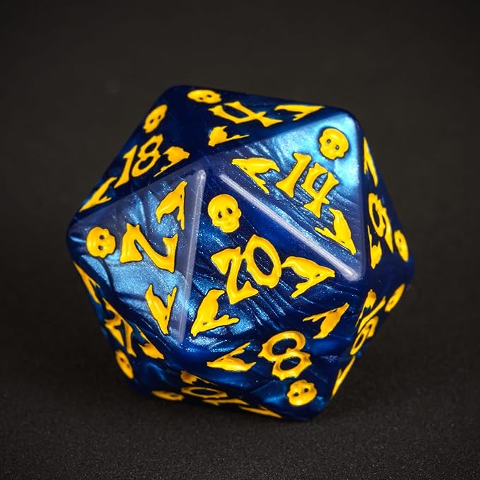 7-Die DND Dice Set Halloween Pattern Polyhedral Dice Set with Leather Bag, Skull Dice D&D Dice Set for RPG Table Games (Halloween Pattern-Blue)