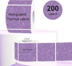 Square Thermal Labels Stickers 2" x 2", Holographic Purple Thermal Stickers Labels, Glitter Self-Adhesive Direct Thermal Label for Small Business- Perforation Line Design